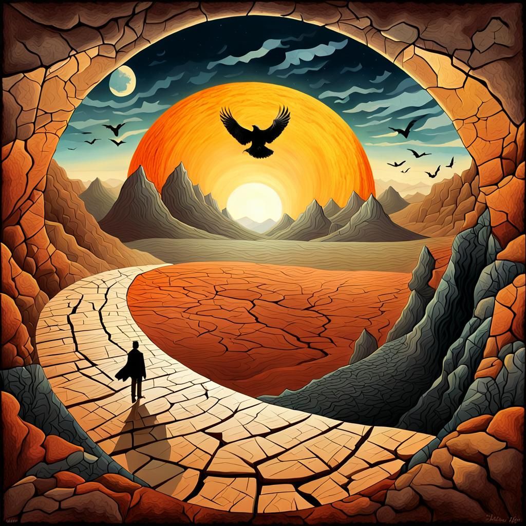 Surreal Raven World with Winding Path