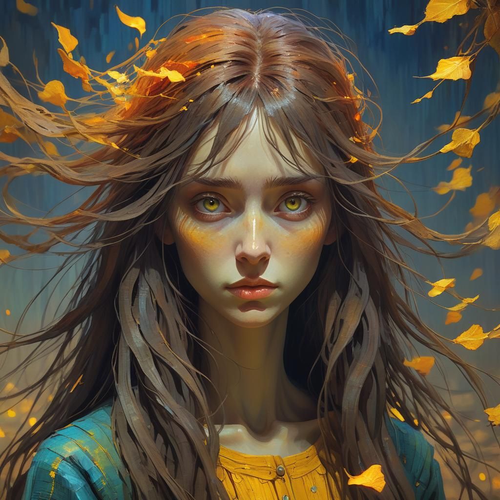 Girl in Surreal Volumetric Lighting, Mixed Media Style