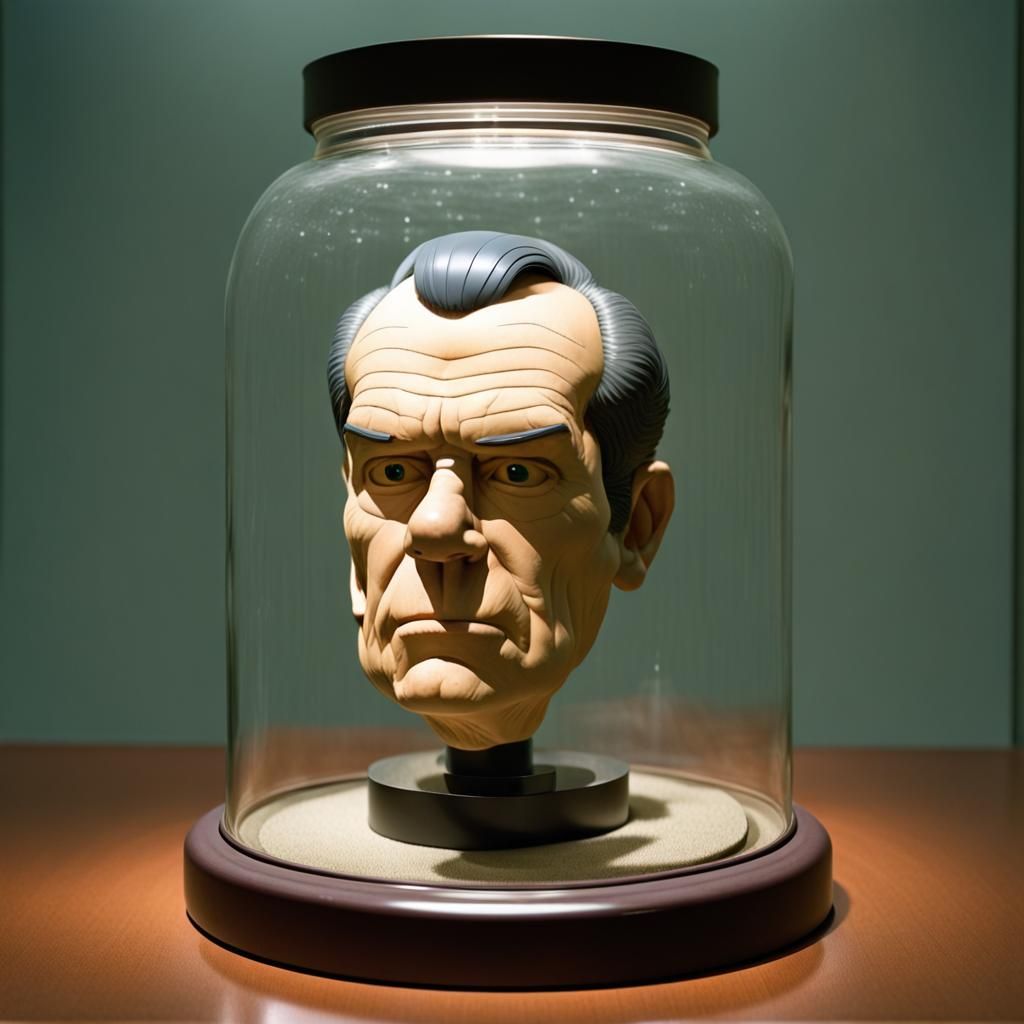 Richard Nixon's head in a  glass jar