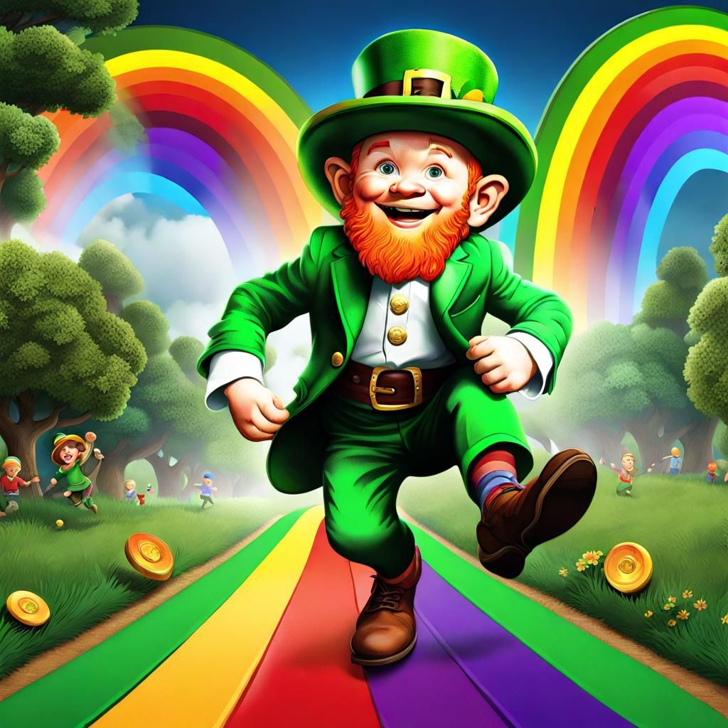 Leprechaun's Escape: Hyperrealistic Chase Scene with Rainbow...