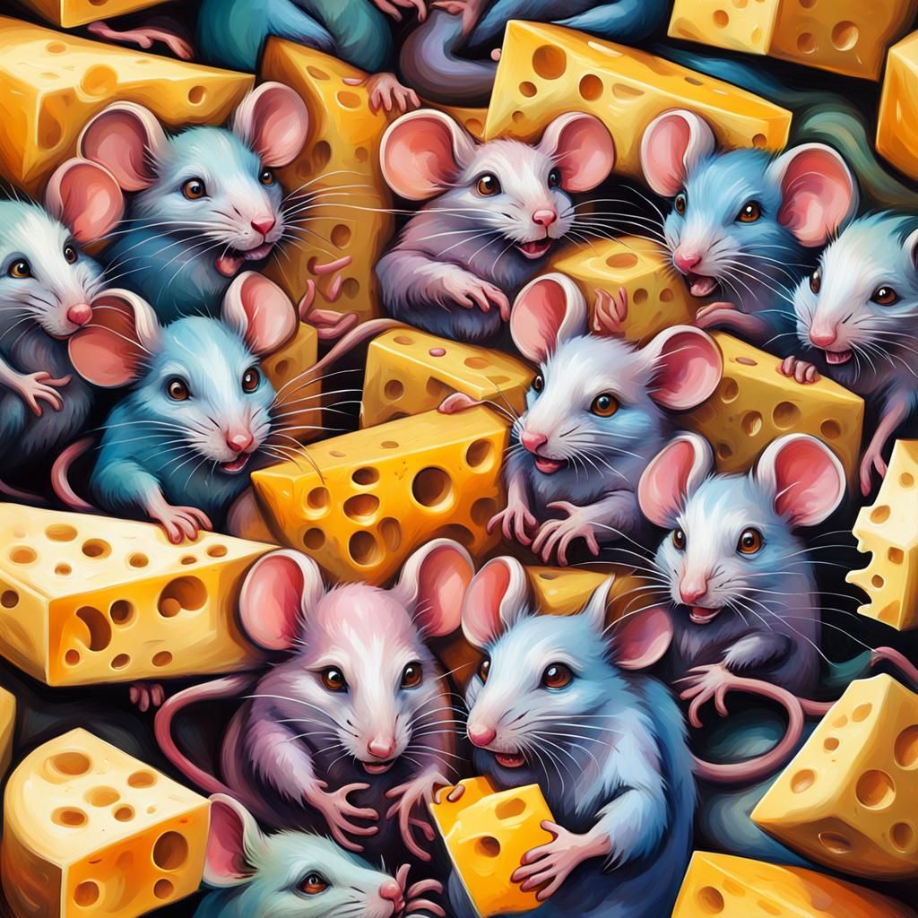 Colorful Mice Feast: Impressionistic Street Art