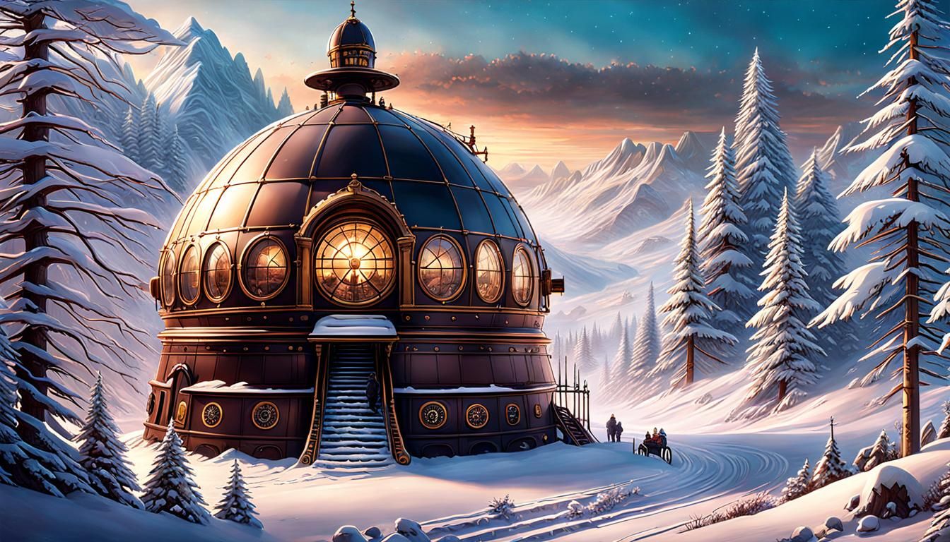 Steampunk Igloo in Winter Landscape