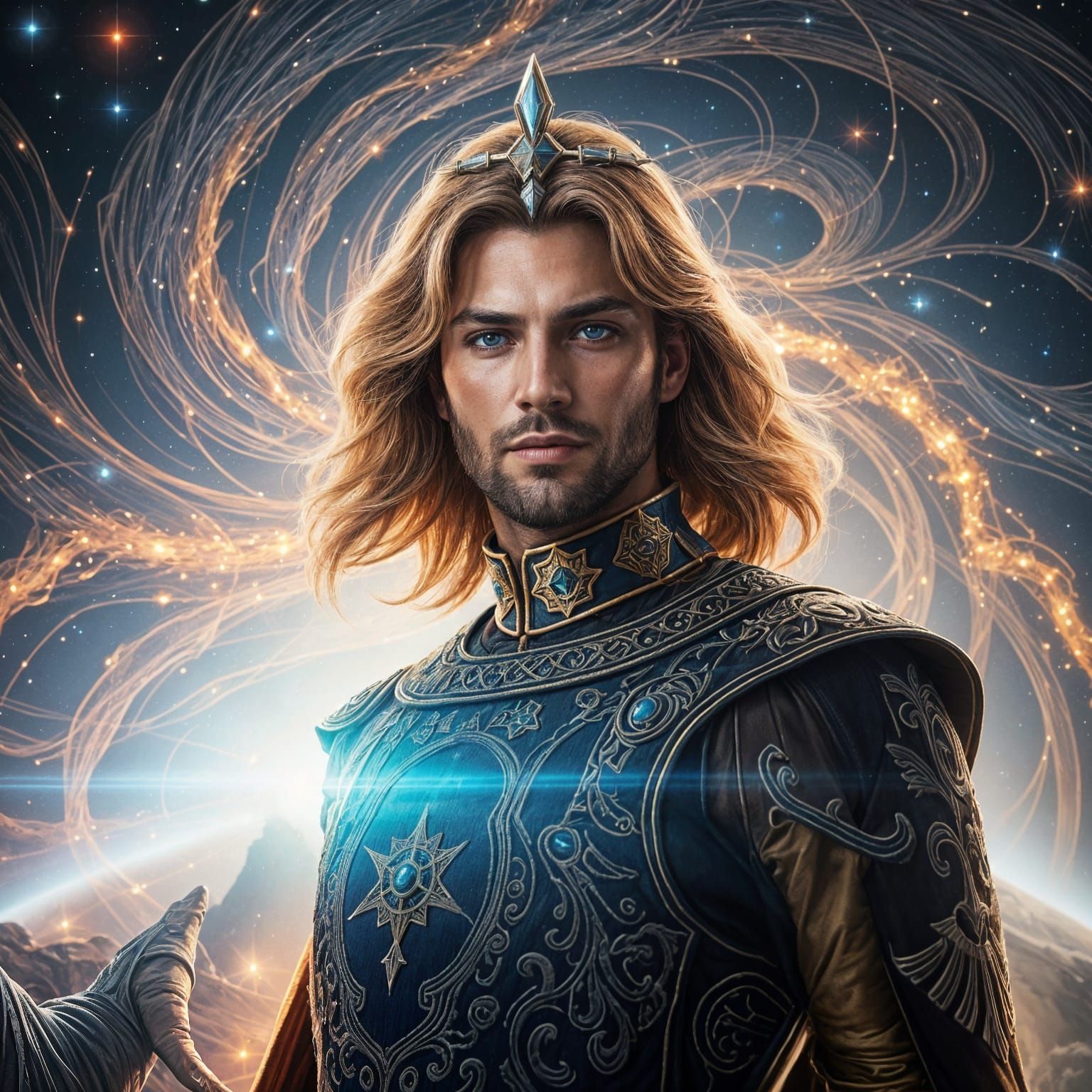 Ethereal Pleiadian Commander in Nordic Style with Vibrant Bl...