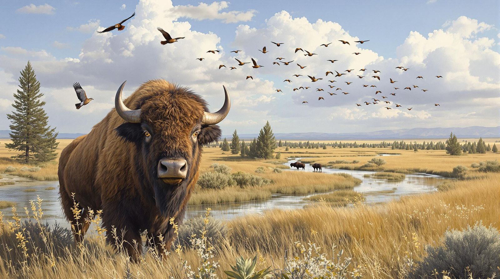 Majestic American Bison in Serene Desert Landscape