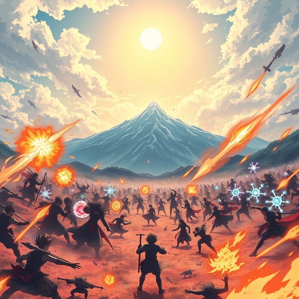 Dynamic Anime Battlefield with Glowing Powers