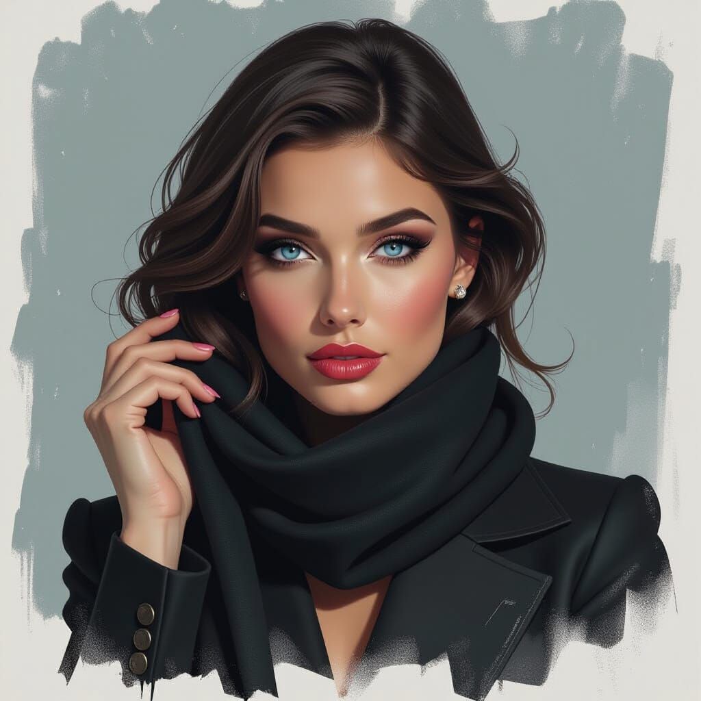 Woman with Piercing Blue Eyes in Hyperrealistic Style