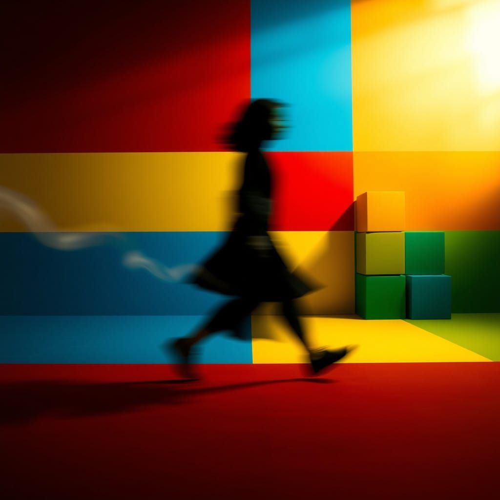 Ethereal Motion Blur in Vibrant Cubist Harmony