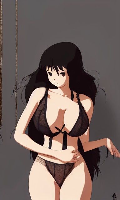 Anime Style Nude in Ripped Lingerie