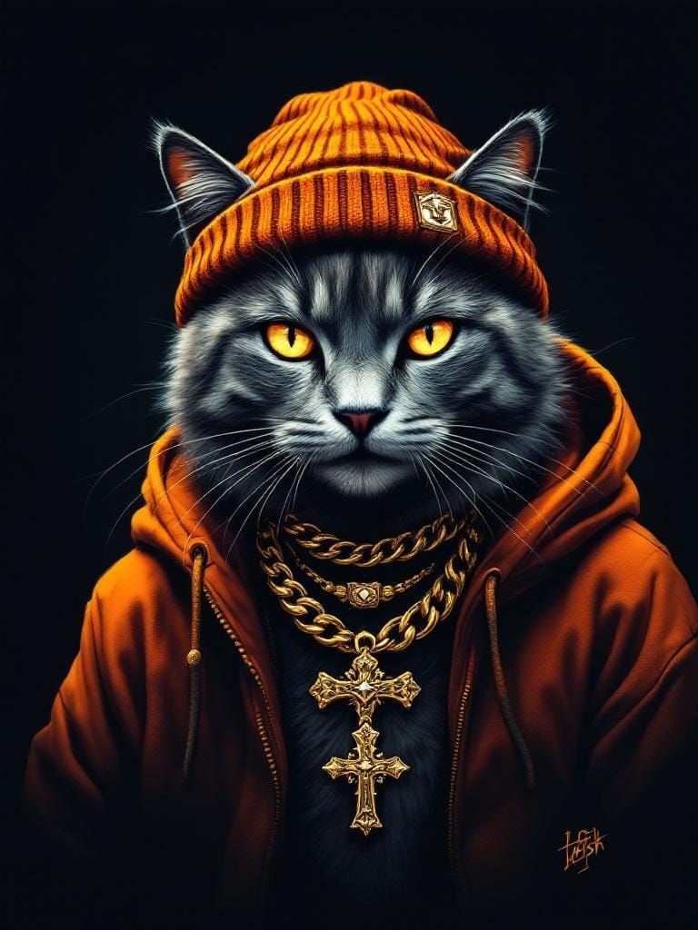 Tabby Cat Exuding Confident Attitude in Digital Illustration