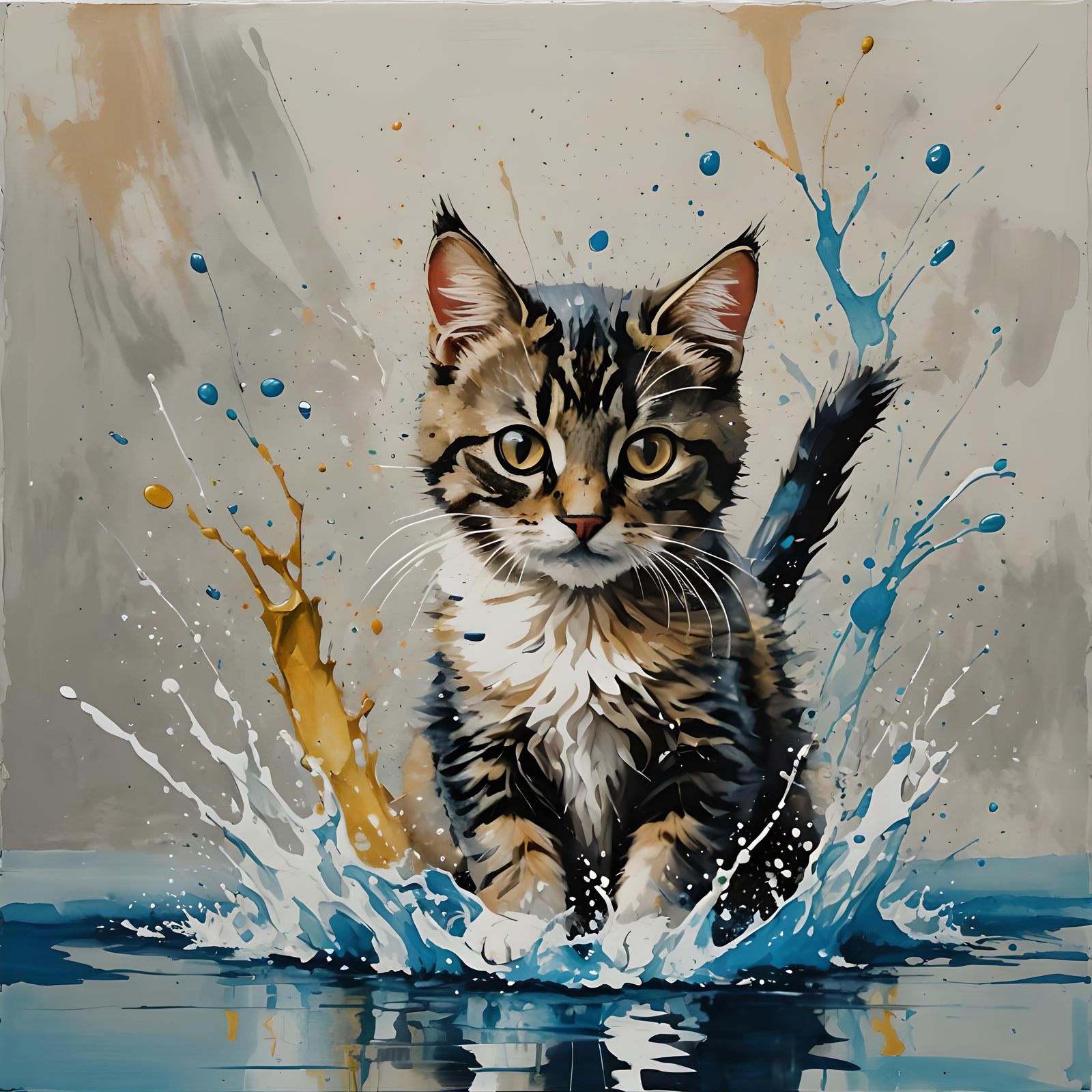 Colorful Splash Art Painting of a Cat