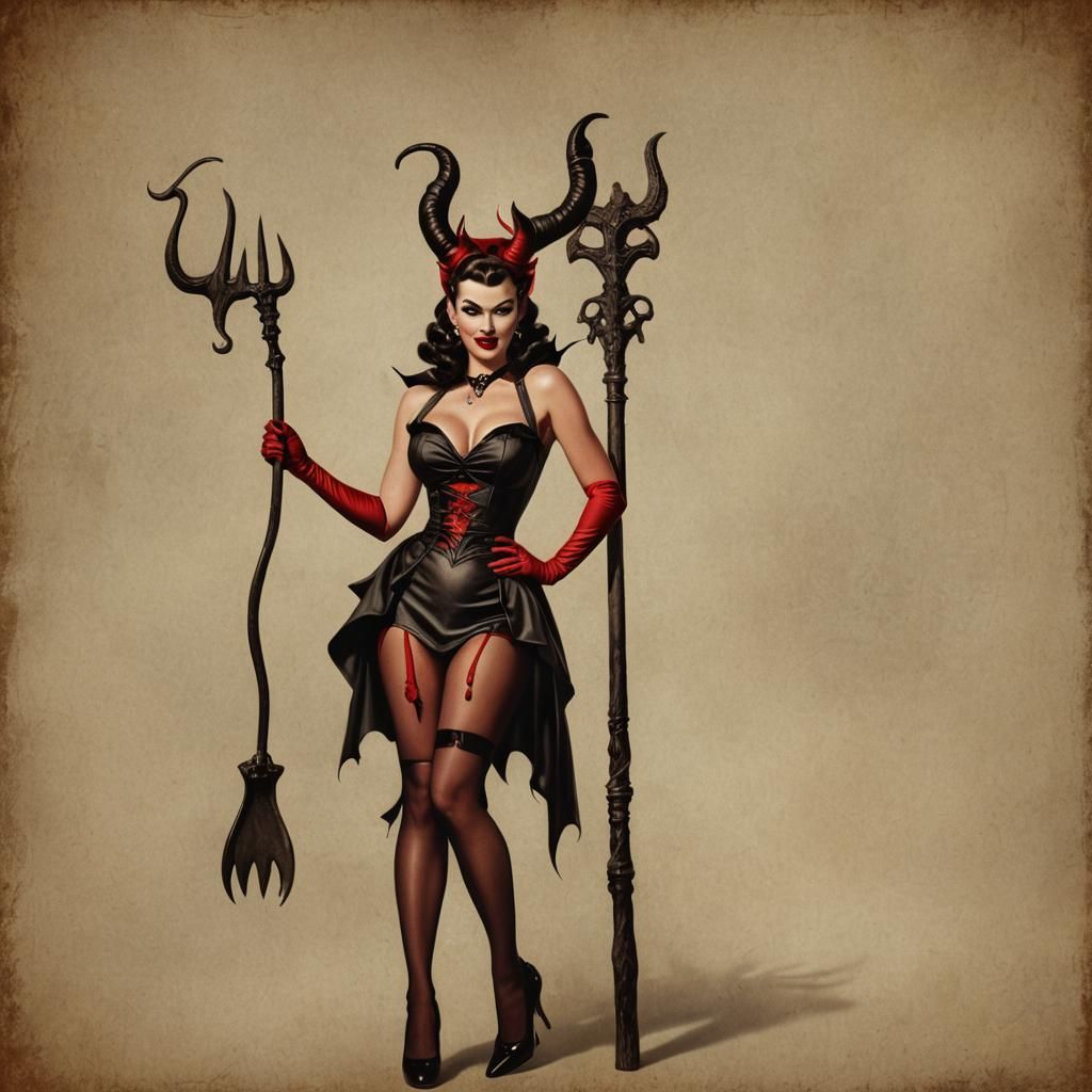 Vintage Pin-Up Girl in Devil Costume