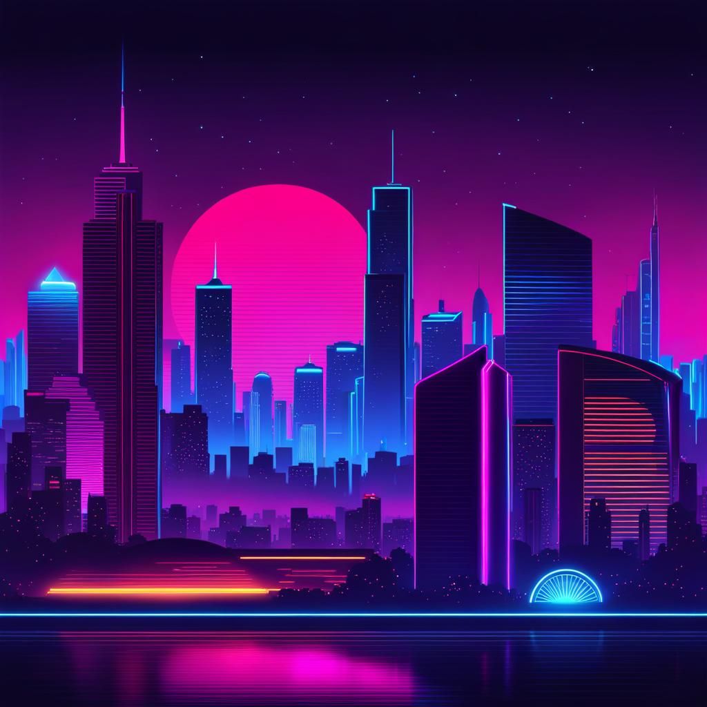 Synthwave Neon Cityscape at Night