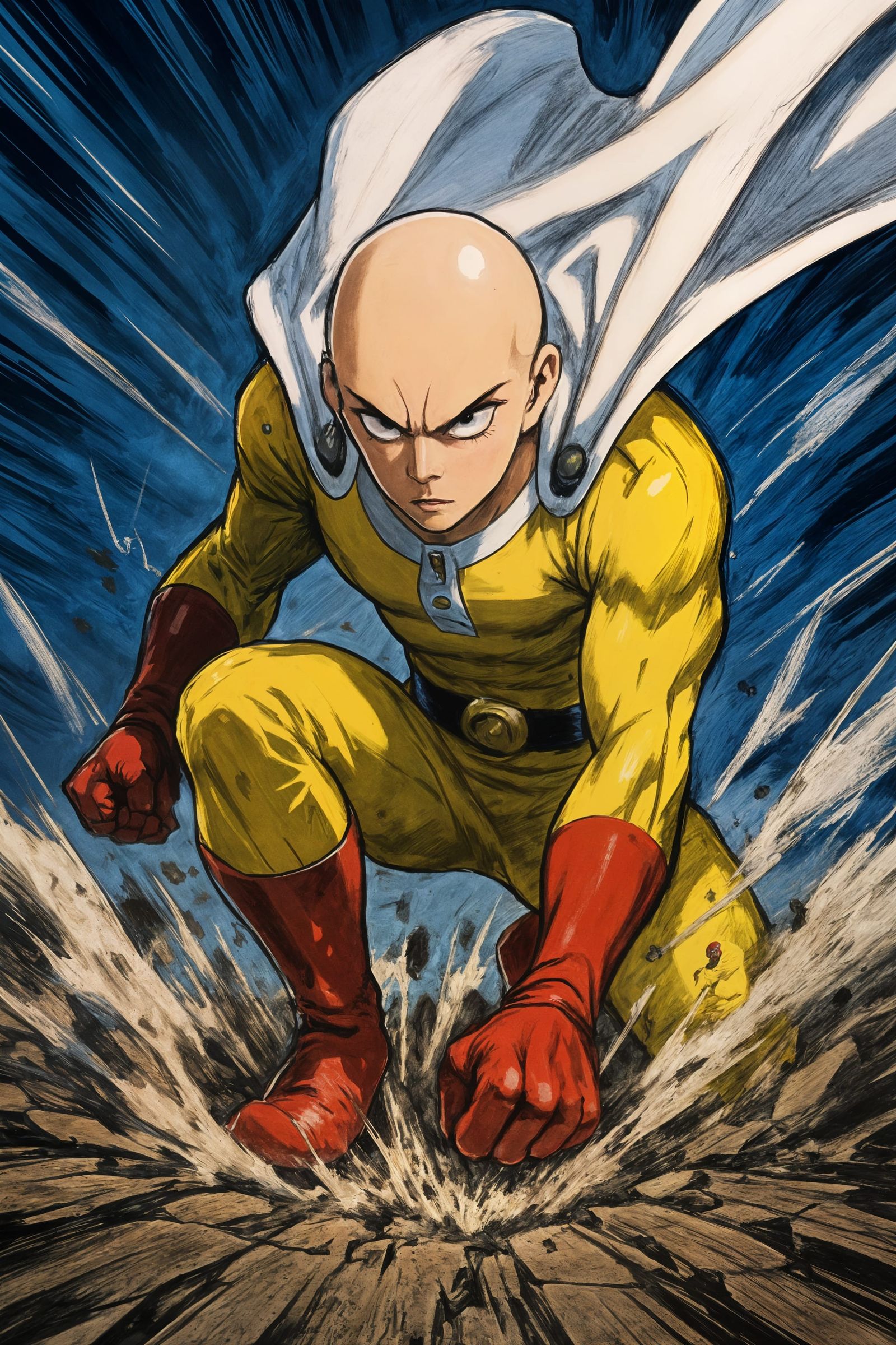 Dynamic Anime Superhero Landing in Manga Style