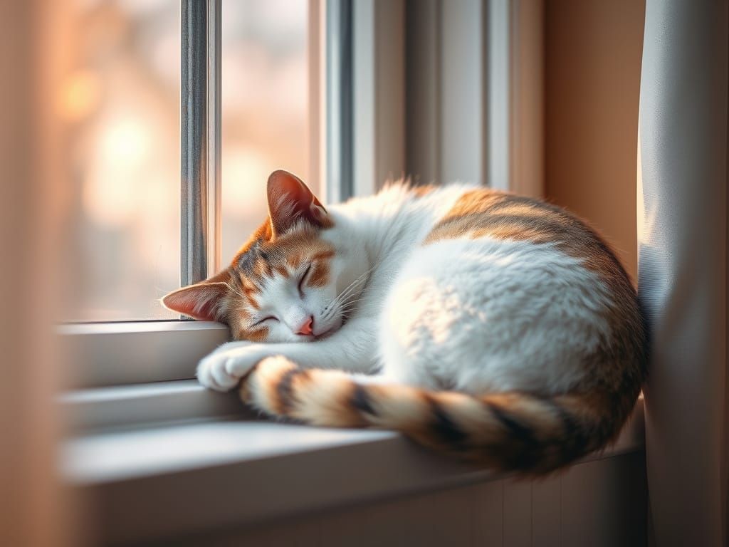 Serene Sleeping Cat on Windowsill in Soft Morning Light