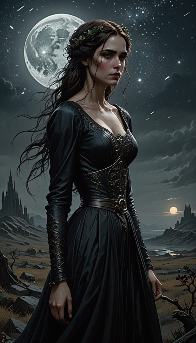 Gothic Bride Under Starry Night Sky