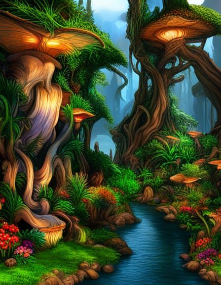 Photorealistic Pandora Landscape with Bioluminescent Flora