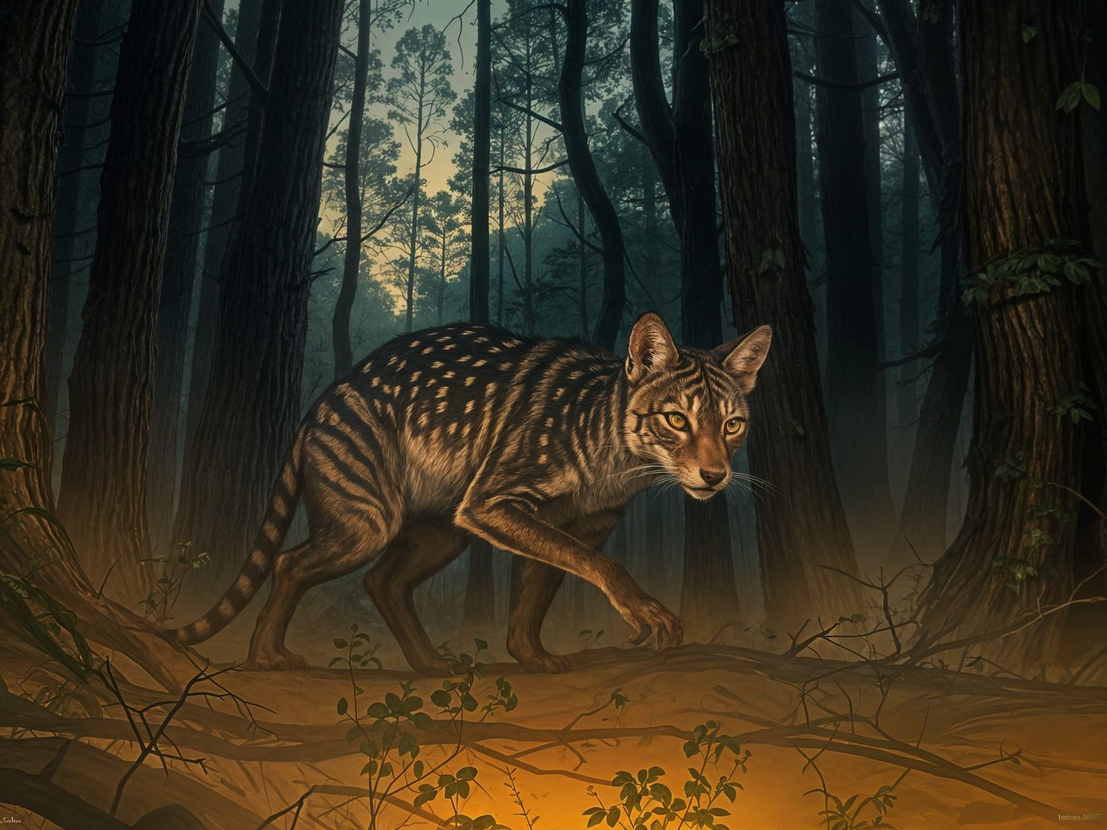 Mysterious Tasmanian Forest Predator in a Duskly Atmosphere