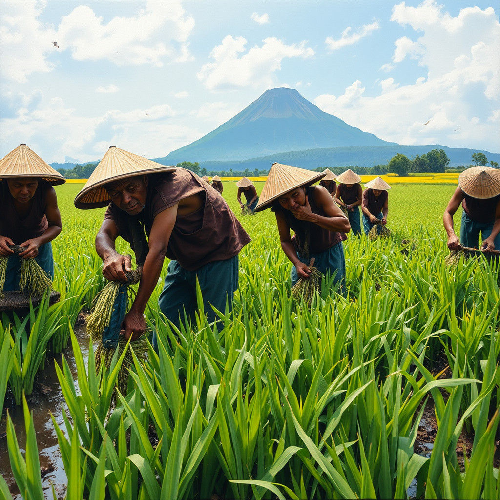 Philippine Rice Harvesters Toil Under the Sun as Digital Art