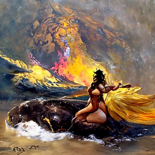 Pele: Hawaiian Goddess of Fire in Detailed Painting