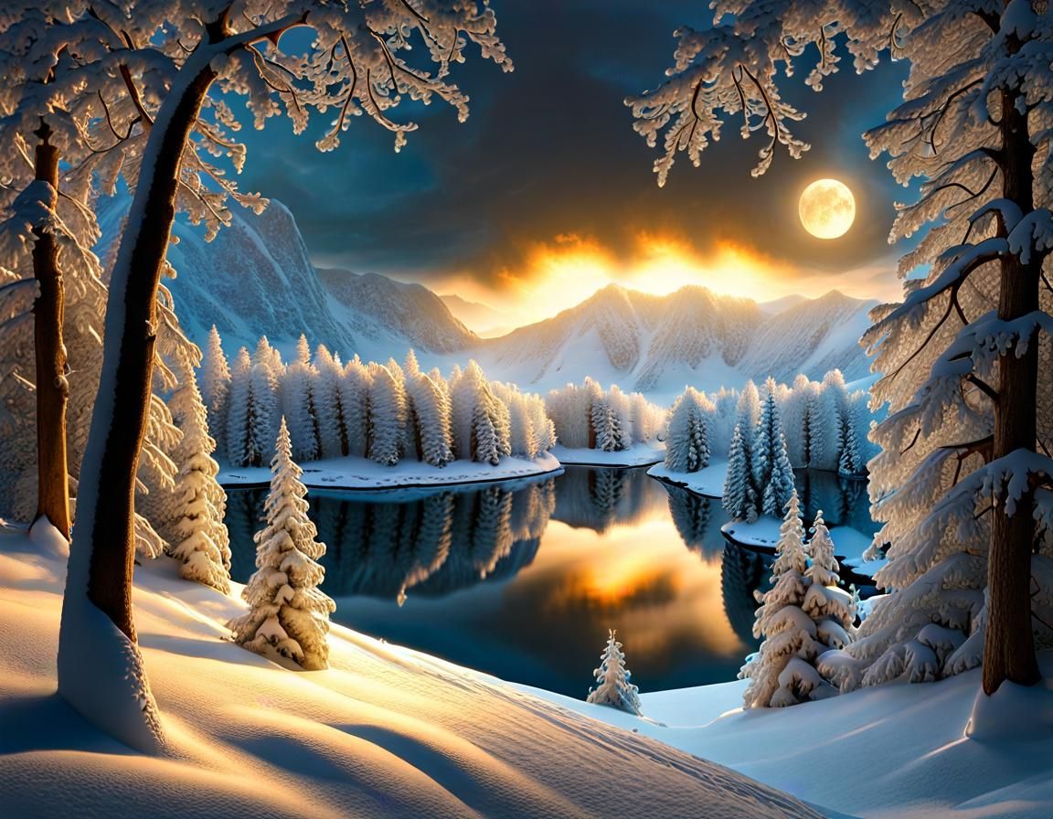 Winter Fairytale Landscape in Trompe L'oeil Style