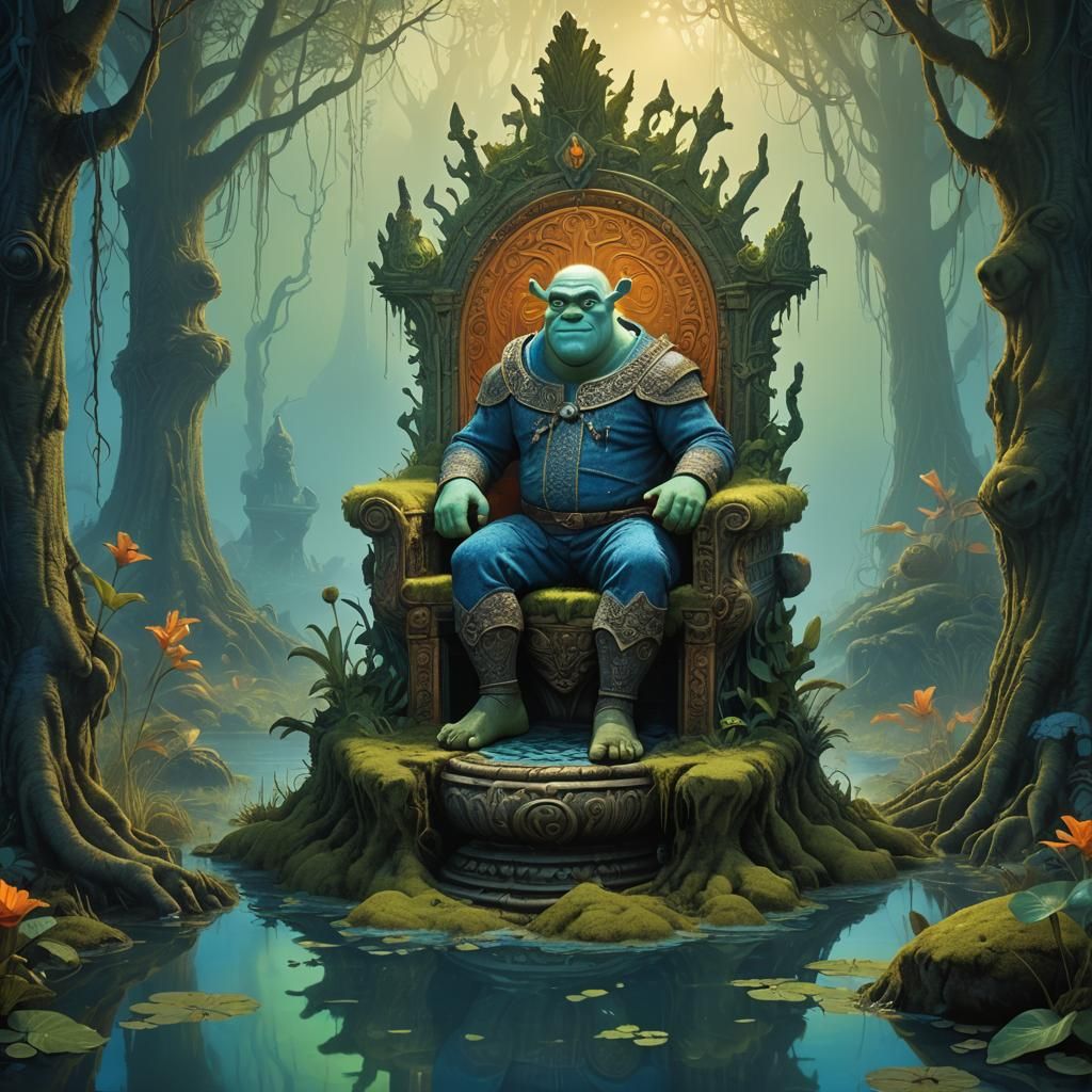 Shrek on Throne Toilet in Mystical Swamp