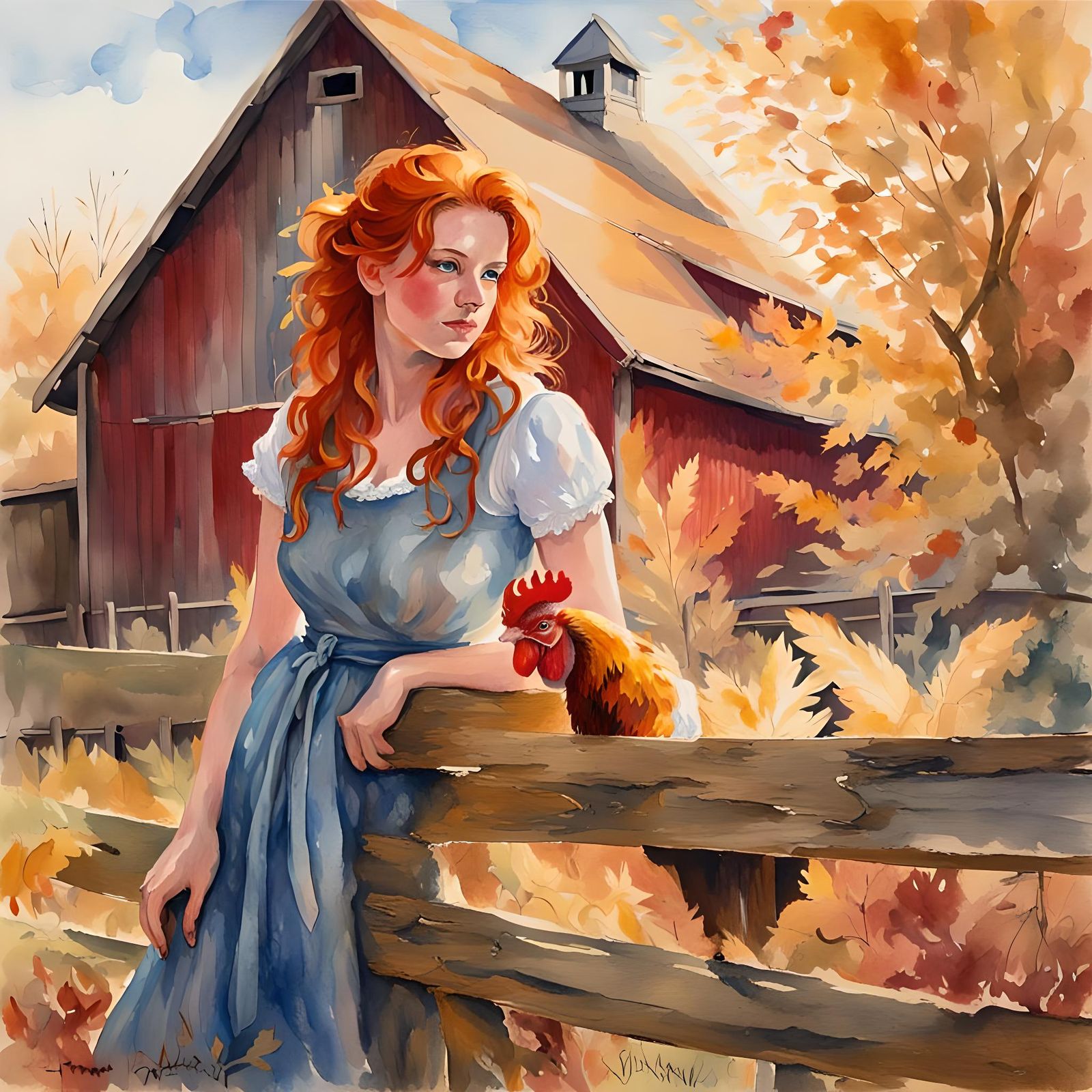 Autumn Farm Sunset: Watercolor Masterpiece