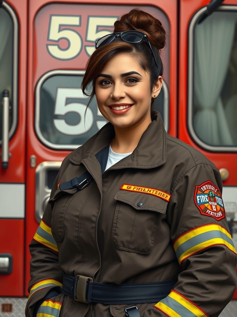 Confident Egyptian Firefighter in Oil Paint Style