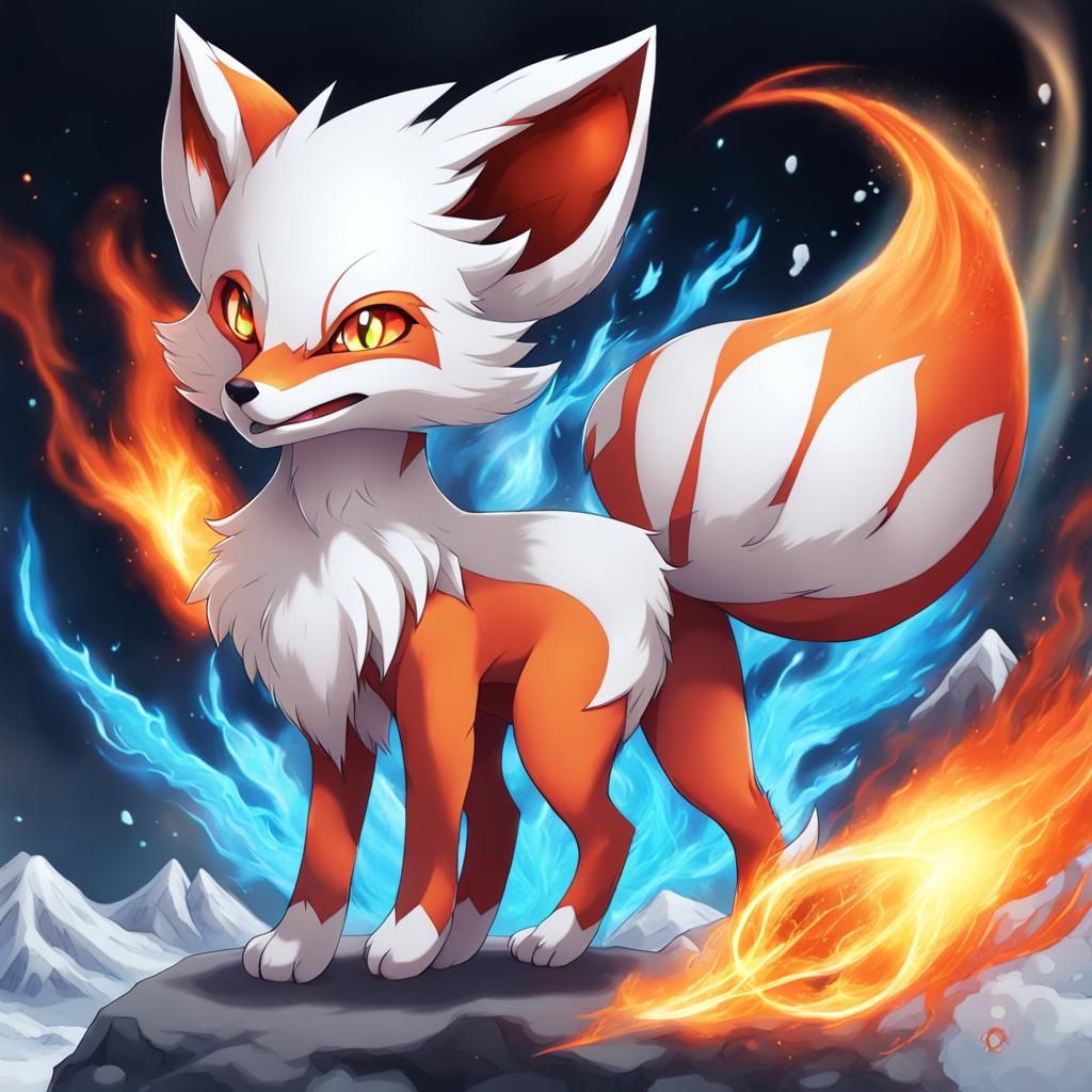 Magical Fire and Ice Fox in Anime Style