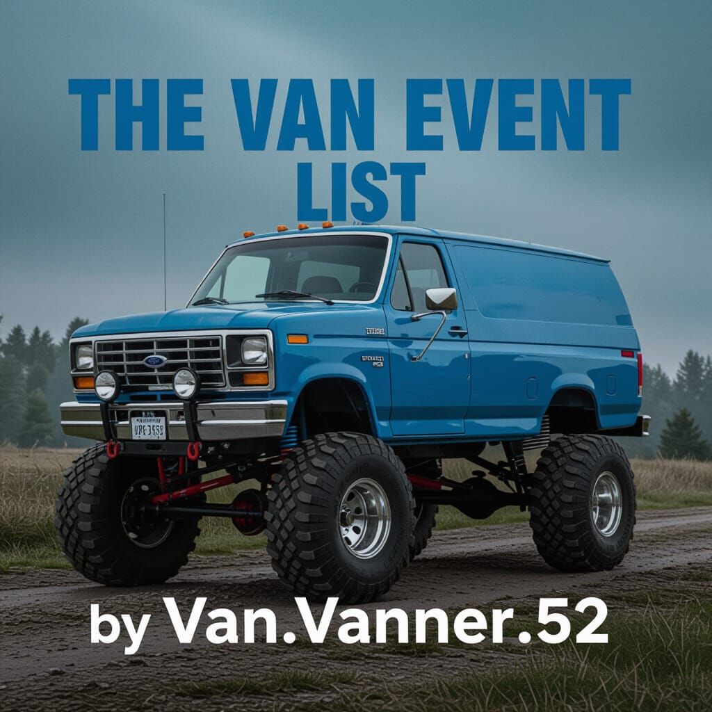 Royal Blue Ford Ecoline Van with Monster Tires