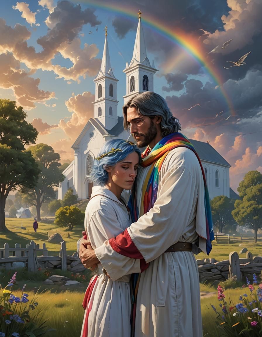 Jesus Comforts Teenager with US Church in Background