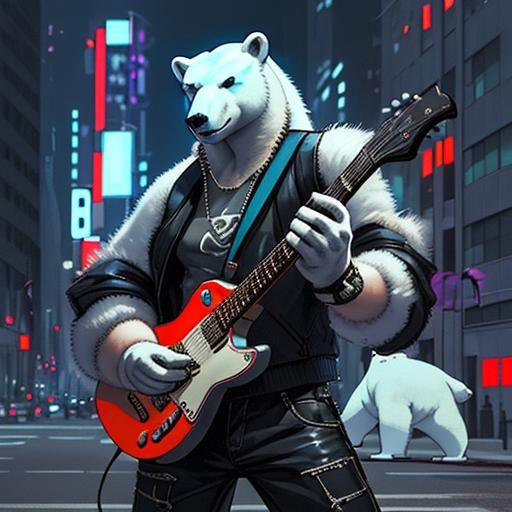 Cyberpunk Polar Bear Rocking Fifth Avenue