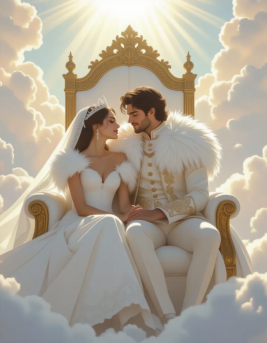 Divine Throne: Princess and Prince in Ethereal Embrace