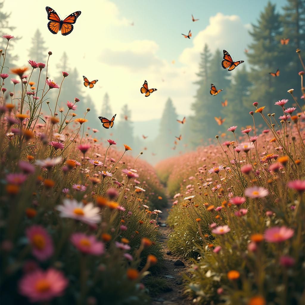 Wildflower Field with Butterflies: Digital Matte Painting