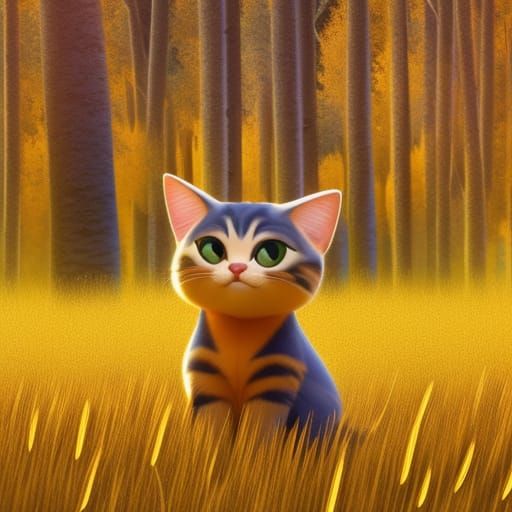 Cute Disney Cat in Golden Aspen Forest