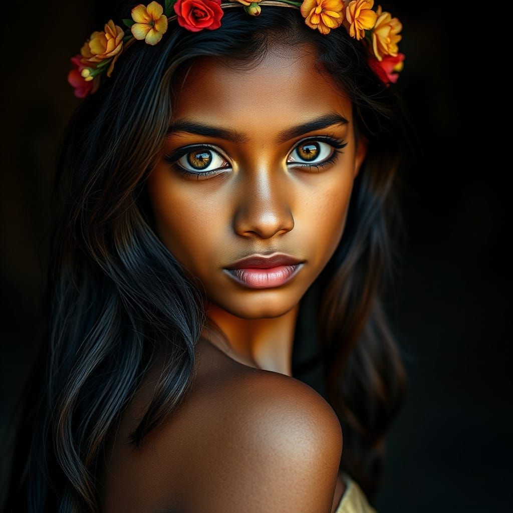 Exotic Sri Lankan Beauty in Warm Sunset Glow