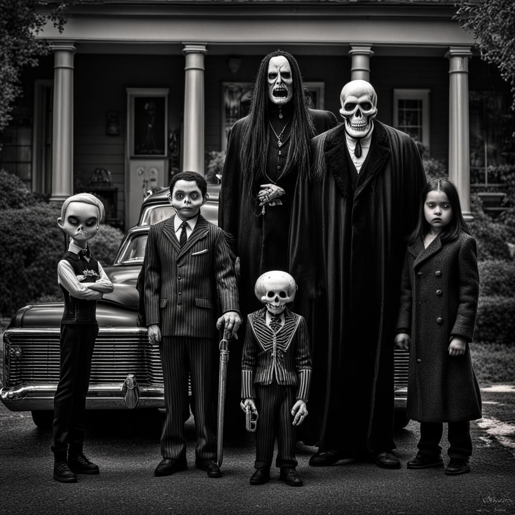 Hyperrealistic Addams Family as Ghost Rider Ghostface