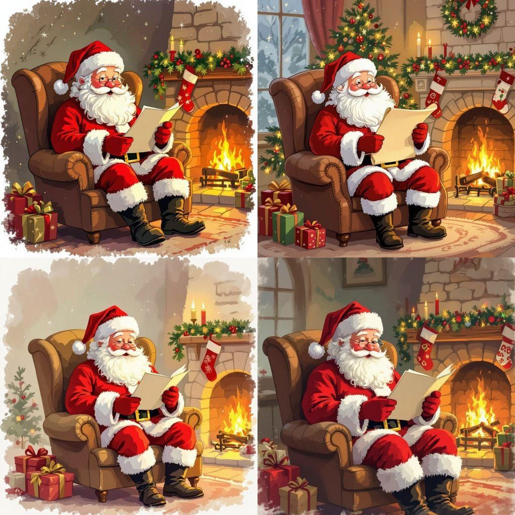 Santa Claus Reading a Nice List in His Chair, Children's Ill...