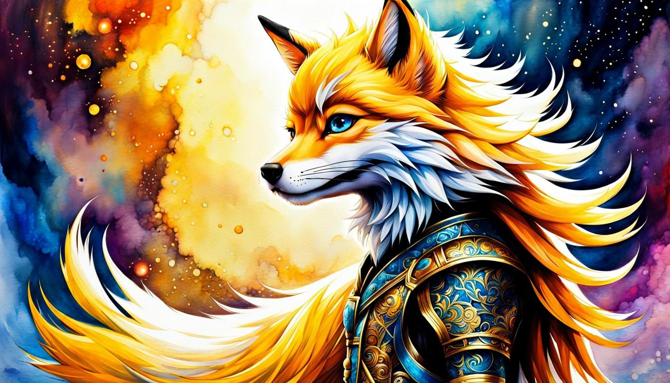 Chibi Golden Fox in Watercolor Style