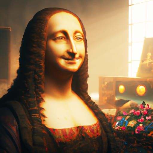 Neon Cosmic Mona Lisa: Digital Art Masterpiece