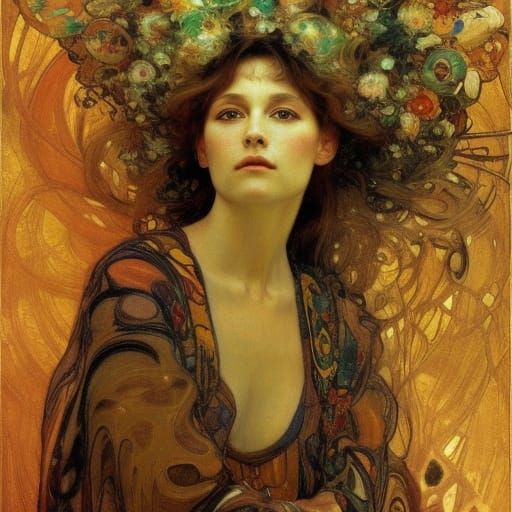 Detailed Art Nouveau Portrait in Striking Colors