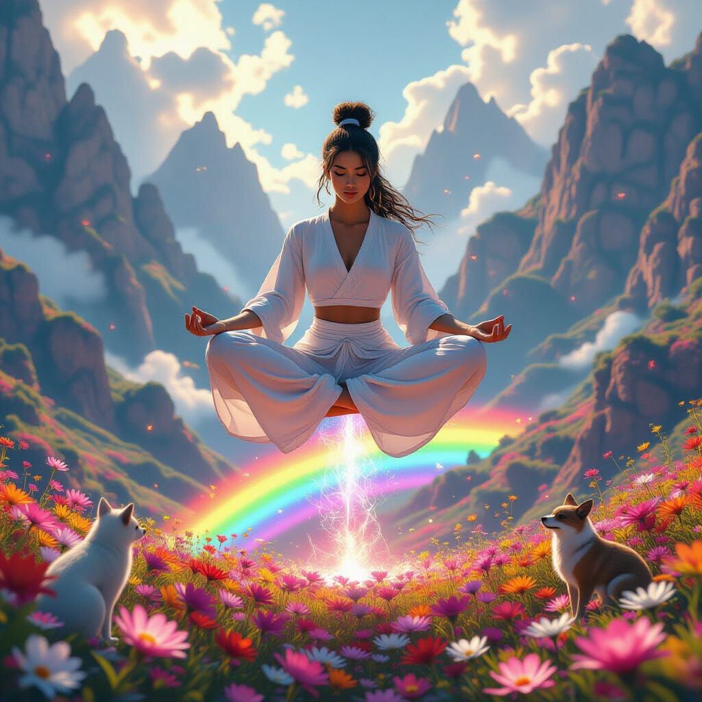 Yogi Levitation in Vibrant Rainbow Valley