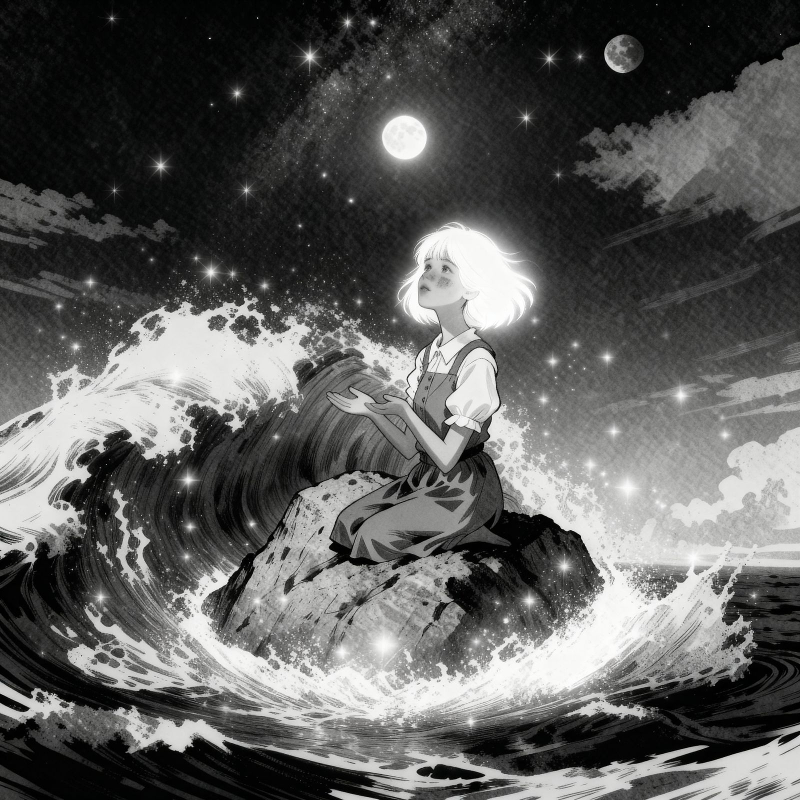 Woman with Luminous Hair in Prayer