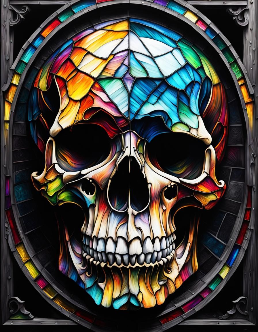 Hyperrealistic Stained Glass Skull in Graffiti Art
