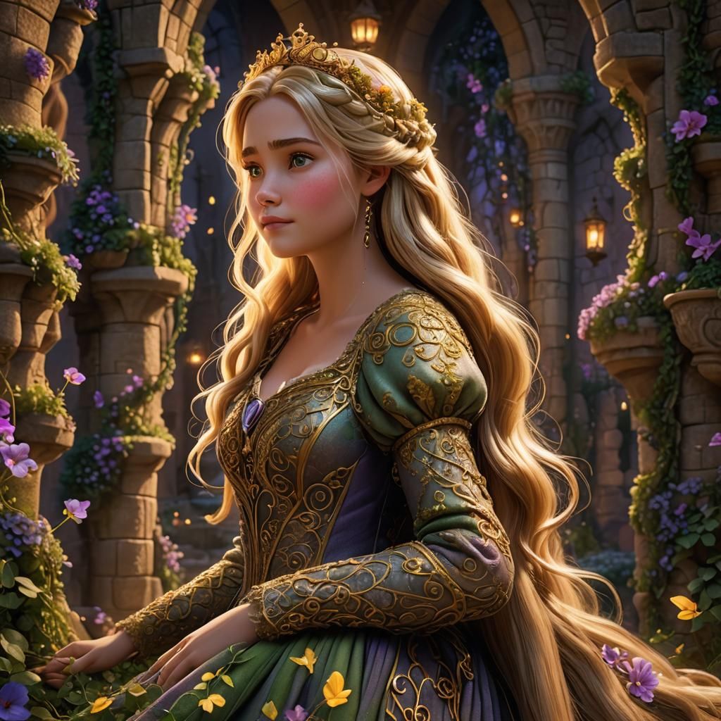 Pregnant Princess Rapunzel in Ornate 3D Setting