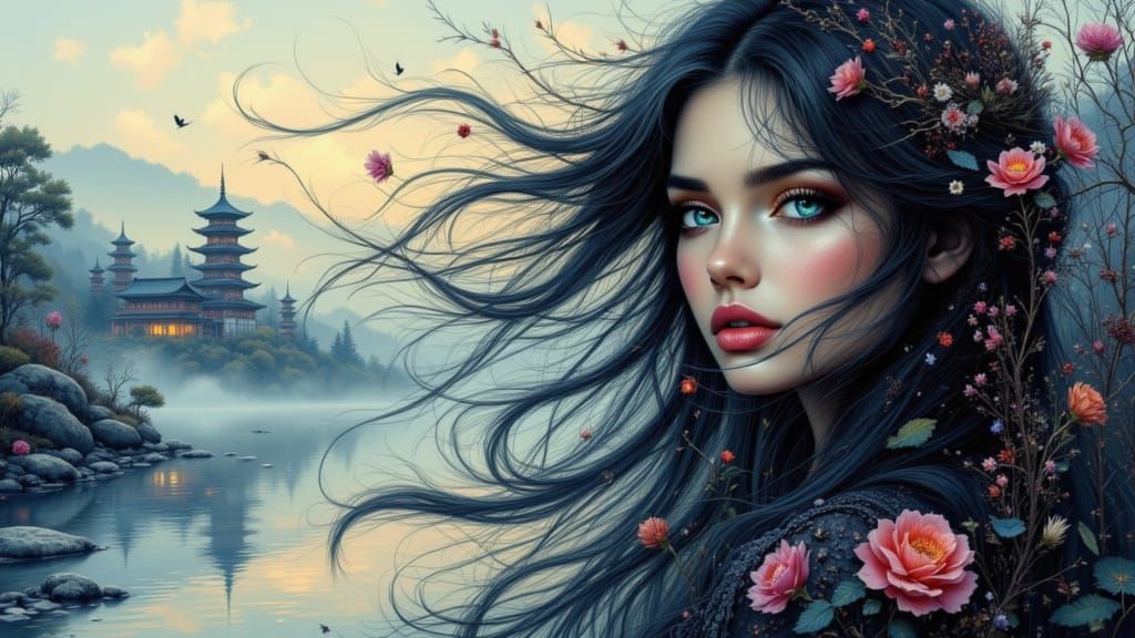 Ethereal Woman Portrait in Painterly Abstraction Style