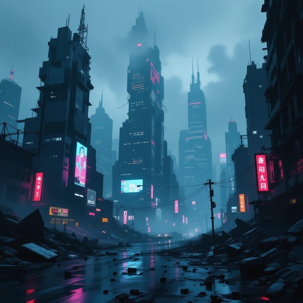 Dystopian Metropolis in Ruins: Cinematic Visual Drama
