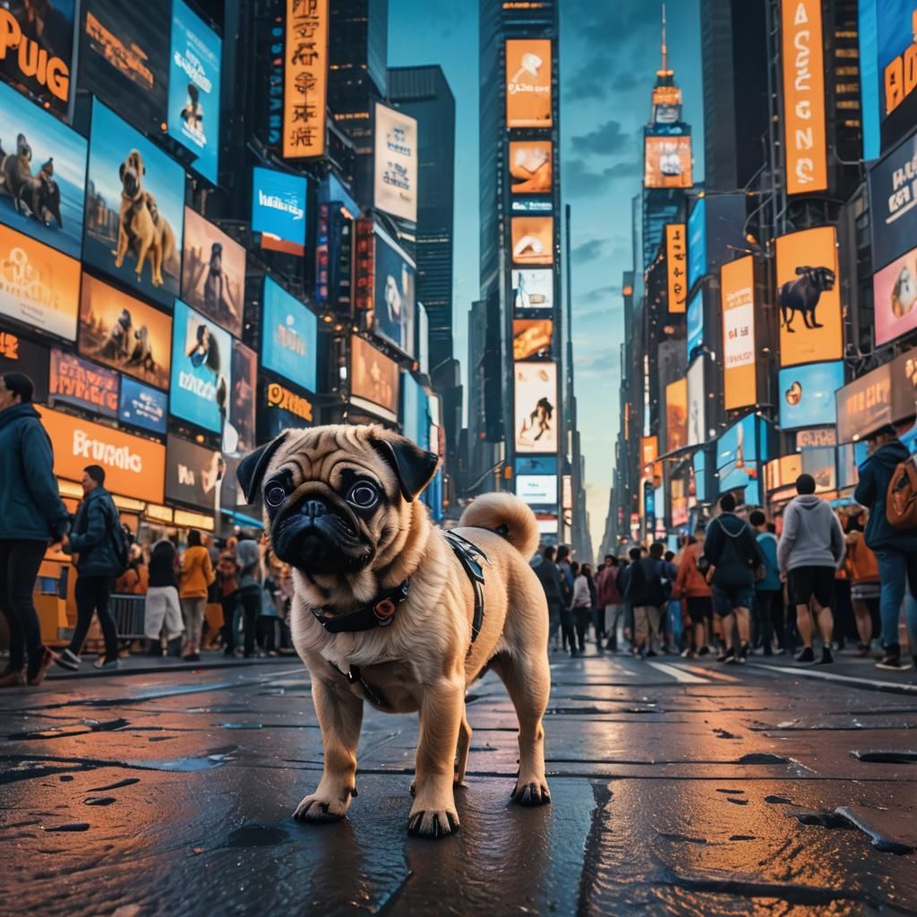 Pug Puppy in Times Square: Art Deco Style