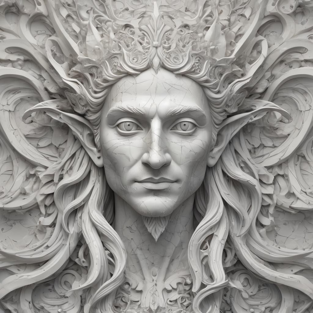 Marble Elf King Statue with Abstract Fractal Details