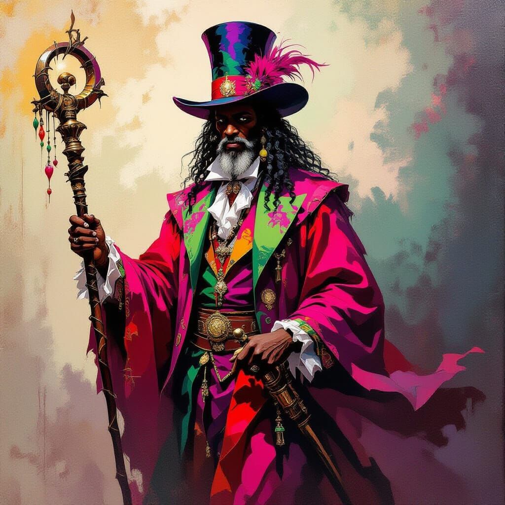 Voodoo Priest with Walking Stick and Top Hat