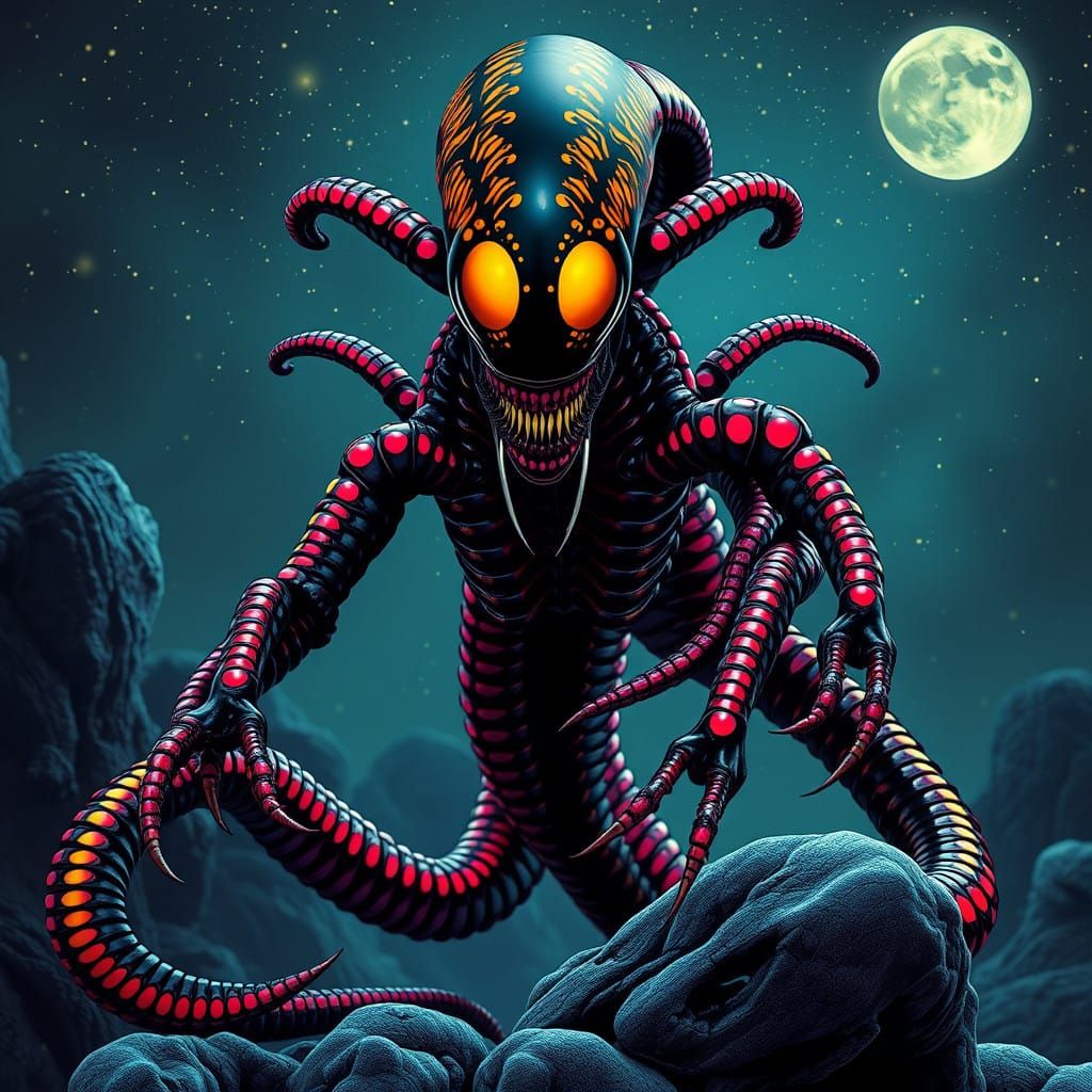 Kusama-Inspired Xenomorph in Vibrant Colors